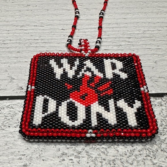 War Pony Beaded Pendant Necklace Red Black White Statement Native American Made - Picture 5 of 9